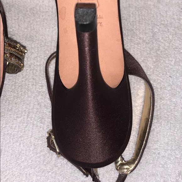 NINA Satin Brown Ankle Strap Heels - Picture 9 of 11